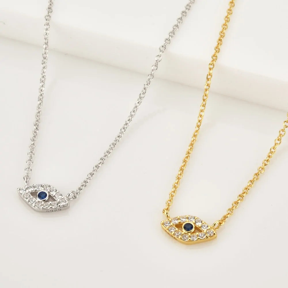 ANDYWEN Winter Sterling Silver Gold Evil Eye Huggies Hoop Necklace Clips