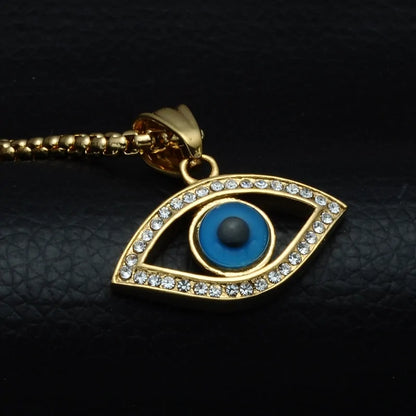 Men's Stainless Steel Bling Evil Eye Pendant Necklace with Natural Stone - Hip Hop Style