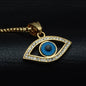 Men's Stainless Steel Bling Evil Eye Pendant Necklace with Natural Stone - Hip Hop Style